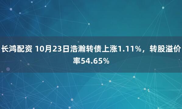 长鸿配资 10月23日浩瀚转债上涨1.11%，转股溢价率54.65%